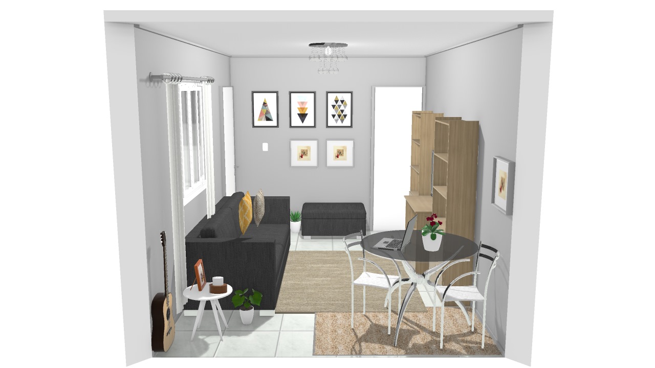 Sala Nova Cinza E Branco De Sara Planta 3D Mooble