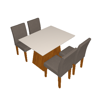 Conjunto de Mesa de Jantar Sevilha com 4 Cadeiras Classic l Suede Off White e Marrom - Cel Móveis