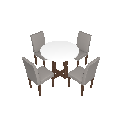 Conjunto de Mesa de Jantar com Tampo de Vidro Isabela e 4 Cadeiras Giovana Veludo Off White e Marrom