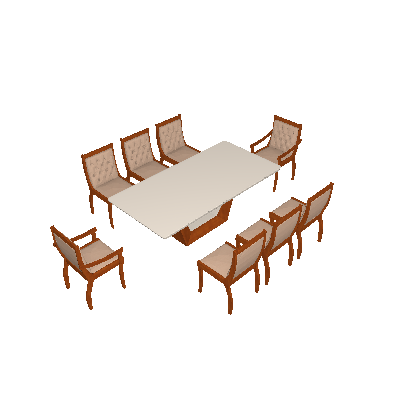 Conjunto de Mesa de Jantar Rubi com 8 Cadeiras Pérola II Veludo Off White e Creme