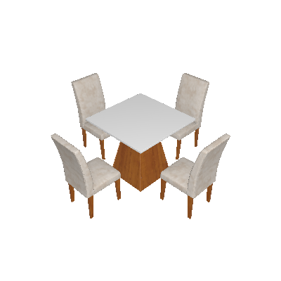 Conjunto de Mesa de Jantar Luna com 4 Cadeiras Estofadas Grécia Veludo Creme e Imbuia - Rufato