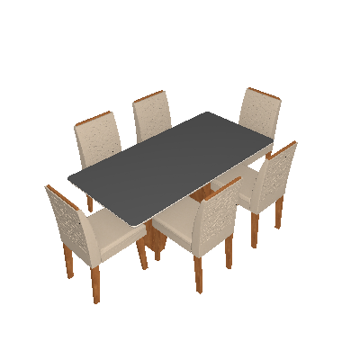Conjunto de Mesa de Jantar Retangular com Tampo de  Vidro e 6 Cadeiras Estofadas Clara Suede Nude e Off White - Cimol