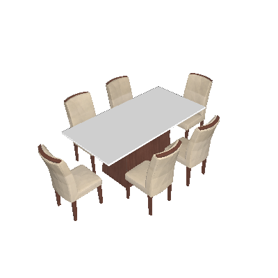 Conjunto de Mesa de Jantar Luna com 6 Cadeiras Estofadas Lunara II Veludo Off White e Creme - Rufato