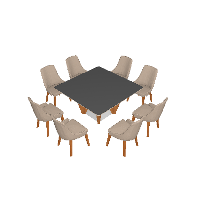 Conjunto de Mesa de Jantar Belíssima com 8 Cadeiras Esmeralda Linho Off White e Bege - Mobillare
