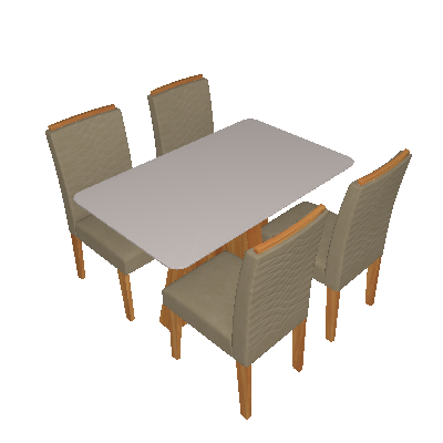 Conjunto de Mesa de Jantar Retangular com Tampo de Vidro Off White Maite e 4 Cadeiras Clarice Suede Joli e Nature