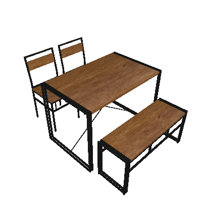 Conjunto de Mesa Wooden com 1 Banco e 2 Cadeiras Preto e Amêndoa