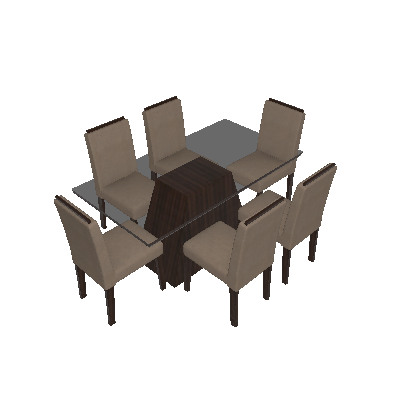 Conjunto de Mesa 1.7 com 6 Cadeiras Sevilha com Vidro Preto Malbec e Marrom