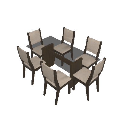 Conjunto de Mesa Grecia 160 cm com 6 Cadeiras Isis Veludo Castor e Creme