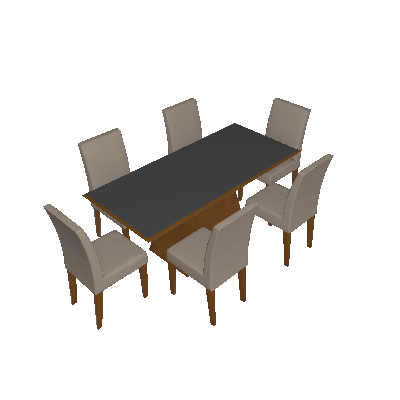 Conjunto de Mesa Luna II 180 cm com 6 Cadeiras Grecia Veludo Imbuia e Creme - Rufato