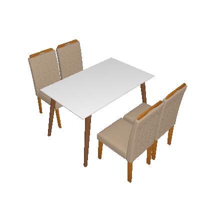 Conjunto de Mesa de Jantar Adele com Tampo de Vidro Off White e 4 Cadeiras Estofadas Paola Suede Joli e Madeira