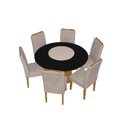 Conjunto de Mesa de Jantar com Tampo Giratório e 6 Cadeiras Amanda Animalle Preto e Creme