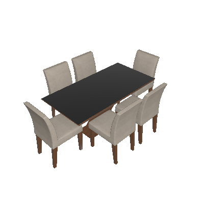 Conjunto de Mesa de Jantar Verona com 6 Cadeiras Grécia Veludo Imbuia e Creme