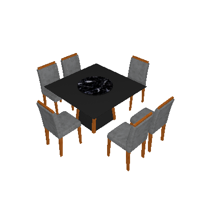 Conjunto de Mesa de Jantar com Tampo Giratório Julia com 6 Cadeiras Estofada Ana Veludo Preto - New Ceval