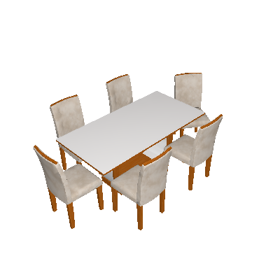 Conjunto de Mesa de Jantar com Vidro e 6 Cadeiras Maia III Veludo Imbuia e Creme - Rufato