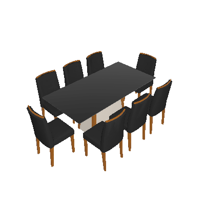 Conjunto de Mesa de Jantar com Tampo de Vidro Júlia e 8 Cadeiras Caroline Veludo Preto