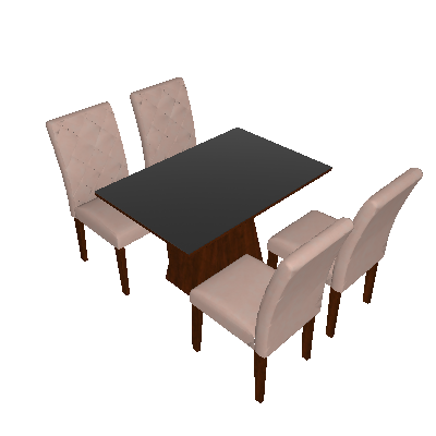 Conjunto de Mesa de Jantar Luna com Vidro e 4 Cadeiras Ane Suede Amassado Castor e Preto - Rufato