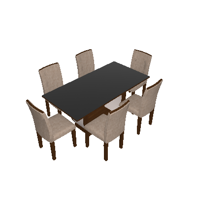 Conjunto de Mesa de Jantar com Vidro e 6 Cadeiras Maia II Suede Amassado Castor e Chocolate - Rufato