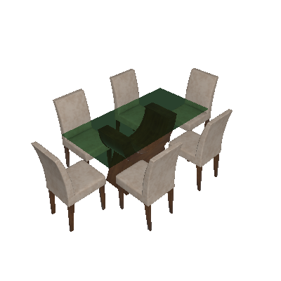 Conjunto de Mesa Malta 160 cm com 6 Cadeiras Grecia Veludo Castor e Creme