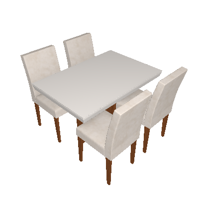 Conjunto de Mesa de Jantar Berlim II com Tampo de Vidro Off White e 4  Cadeiras Grécia Veludo Creme