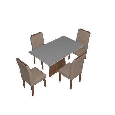 Conjunto de Mesa de Jantar com Tampo de Vidro e 4 Cadeiras Ana I Veludo Linho Off White e Creme