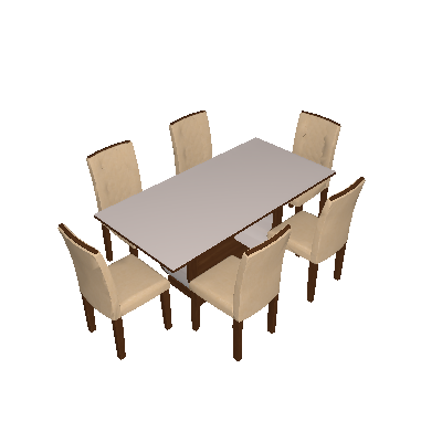Conjunto de Mesa de Jantar com Vidro e 6 Cadeiras Maia I Linho Castor e Cinza - Rufato