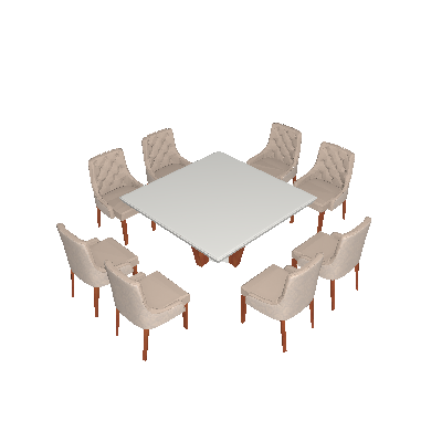 Conjunto de Mesa de Jantar com 8 Cadeiras Belíssima Suede Liso Off White e Bege - Mobillare