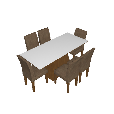 Conjunto de Mesa Luna I 180 cm com 6 Cadeiras Grecia Suede Amassado Imbuia e Chocolate - Rufato