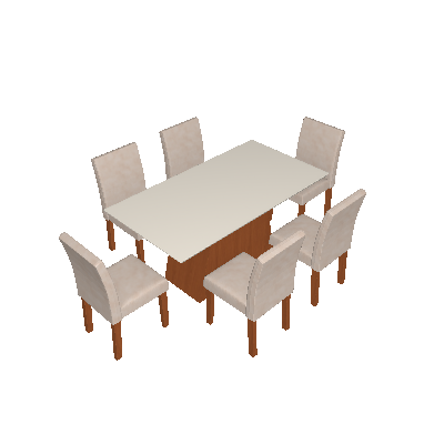 Conjunto de Mesa de Jantar Sevilha com 6 Cadeiras Classic ll Suede Off White e Bege - Cel Móveis