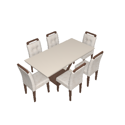 Conjunto de Mesa de Jantar com Vidro e  6 Cadeiras Imperatriz I Veludo Creme e Off White - Rufato