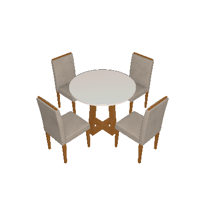 Conjunto de Mesa de Jantar com Tampo de Vidro Isabela e 4 Cadeiras Ana Veludo Linho Off White e Cinza