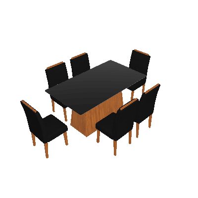 Conjunto de Mesa de Jantar com Tampo de Vidro Bárbara e 6 Cadeiras Ana Veludo Preto