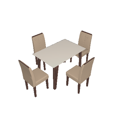 Conjunto de Mesa de Jantar com Tampo de Vidro Jade e 4 Cadeiras Amanda Animalle Off White e Bege