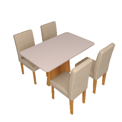 Conjunto de Mesa de Jantar Retangular com Tampo de Vidro Off White Maite e 4 Cadeiras Maia Linho Gengibre e Nature