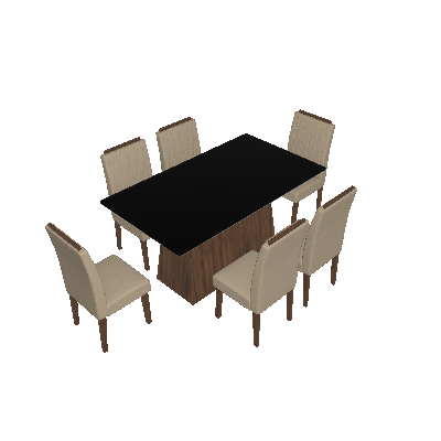 Conjunto de Mesa de Jantar com Tampo de Vidro Bárbara e 6 Cadeiras Ana I Animalle Preto e Creme