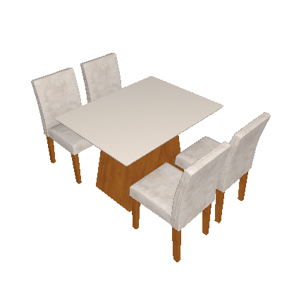 Conjunto de Mesa de Jantar Sevilha com 4 Cadeiras Classic l Suede Off White e Bege - Cel Móveis