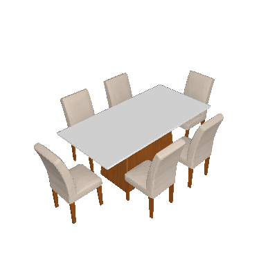 Conjunto de Mesa de Jantar Luna com 6 Cadeiras Estofadas Grécia I Veludo Off White e Creme - Rufato