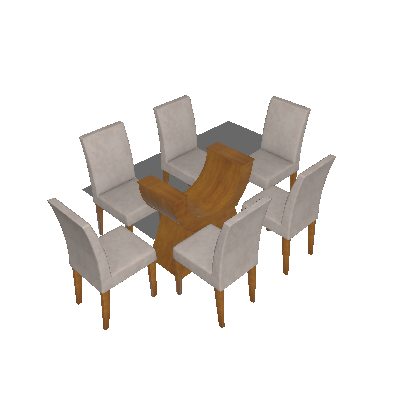 Conjunto de Mesa Malta 160 cm com 6 Cadeiras Grecia Veludo Imbuia e Creme