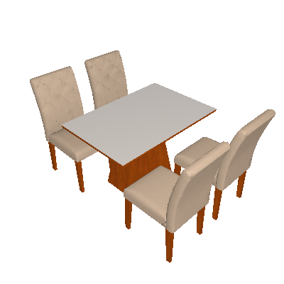Conjunto de Mesa de Jantar Luna com Vidro e 4 Cadeiras Ane II Linho Imbuia e Branco - Rufato
