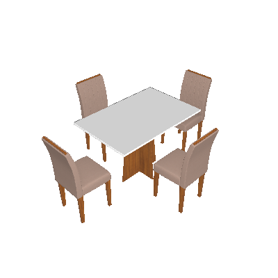 Conjunto de Mesa de Jantar com Tampo de Vidro e 4 Cadeiras Ana II Veludo Off White e Marrom