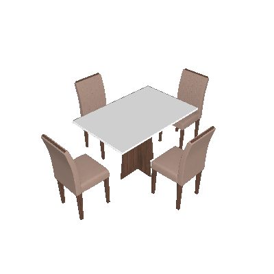 Conjunto de Mesa de Jantar com Tampo de Vidro e 4 Cadeiras Ana I Veludo Off White e Marrom