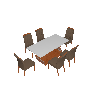 Conjunto de Mesa de Jantar I com 6 Cadeira Esmeradas Veludo Branco e Camurça - Leifer