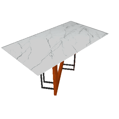Mesa de Jantar Retangular com Tampo de Vidro Munique Ipê e Carrara 160 cm - New Ceval