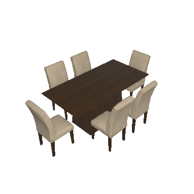 Conjunto de Mesa de Jantar Luna com 6 Cadeiras Grécia Veludo Castor e Creme 180 cm - Rufato