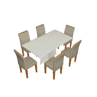 Conjunto de Mesa de Jantar com Tampo de Vidro Ana e 6 Cadeiras Amanda I Animalle Off White e Cinza