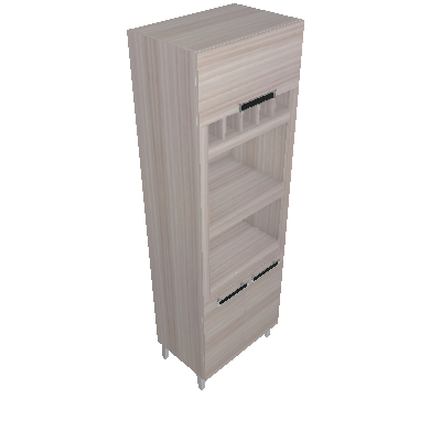 Double oven cabinet with wine bottle niches and 3 doors, being 1 horizontal (IPLDAFNO-70)