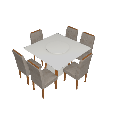 Conjunto de Mesa de Jantar com Tampo Giratório Júlia e 6 Cadeiras Caroline Animalle Off White e Cinza