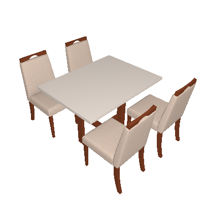 Conjunto de Mesa de Jantar Bélgica com 4 Cadeiras Linho Off White e Bege - Volttoni