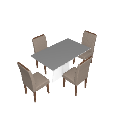 Conjunto de Mesa de Jantar com Tampo de Vidro e 4 Cadeiras Ana II Veludo Linho Off White e Creme