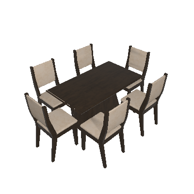 Conjunto de Mesa Luna 180 cm com 6 Cadeiras Isis Veludo Castor e Creme