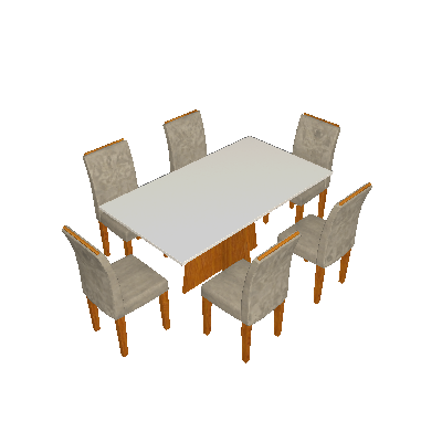 Conjunto de Mesa de Jantar com Tampo de Vidro Ana e 6 Cadeiras Amanda II Animalle Off White e Cinza